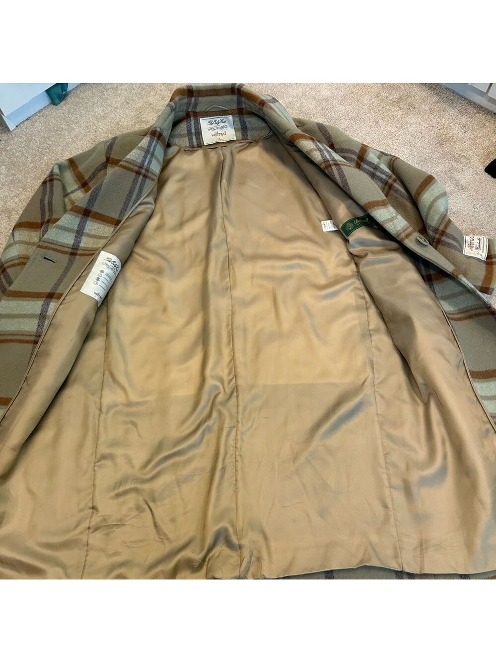 Aritzia Wilfred The Only Coat in sage green brown plaid cashmere wool Sz 8 - Picture 14 of 16